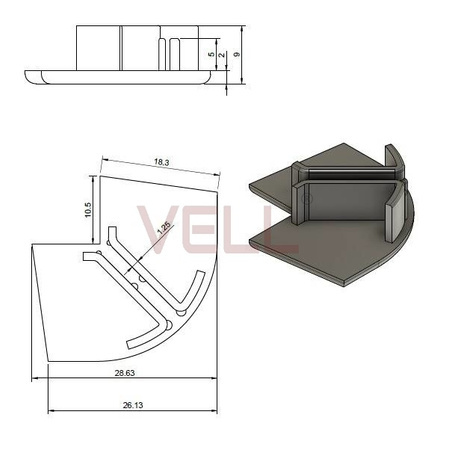 Zaślepka V biała PCV do profilu ALU 15mm