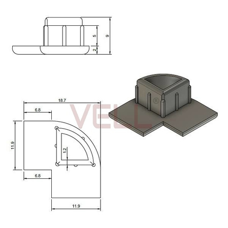 Zaślepka PCV szara do profilu ALU 10mm