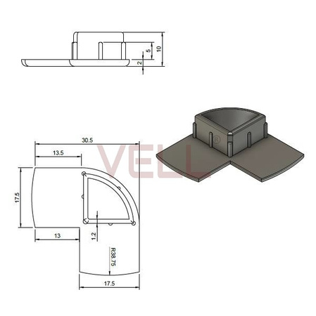 Zaślepka PCV szara do profilu ALU 15mm